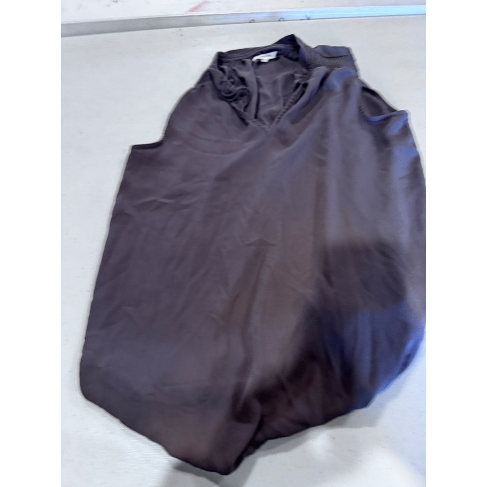 Maurices Sleeveless V-Neck Blouse Dark Taupe Brown Pleated Shoulder Top Small
